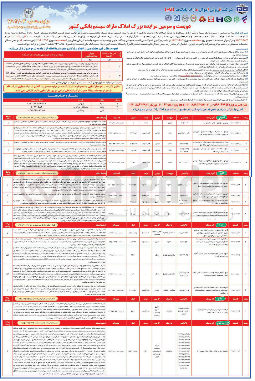 تصویر کوچک آگهی فروش املاک در شهر های تهران -البرز -خراسان رضوی -خوزستان- سمنان- قزوین -قم کرمانشاه -گلستان- گیلان -مازندران و با کاربری تجاری -مسکونی -زمین