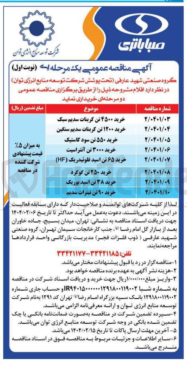 تصویر کوچک آگهی خرید ۴۵۰۰ تن کربنات سدیم سبک 
