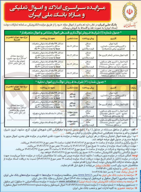 تصویر کوچک آگهی مزایده سراسری املاک و اموال تملیکی و مازاد 