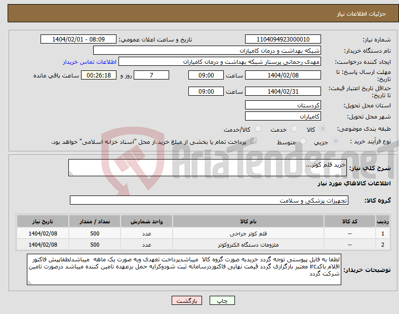 تصویر کوچک آگهی نیاز انتخاب تامین کننده-خرید قلم کوتر...