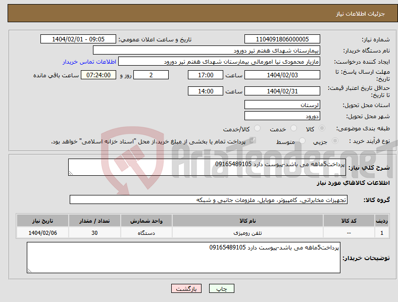 تصویر کوچک آگهی نیاز انتخاب تامین کننده-پرداخت5ماهه می باشد-پیوست دارد 09165489105