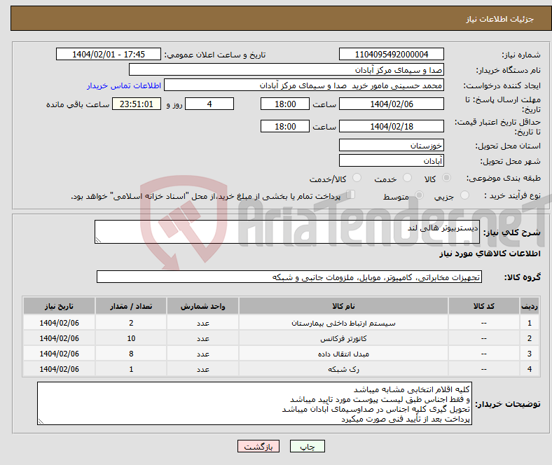 تصویر کوچک آگهی نیاز انتخاب تامین کننده-دیستربیوتر هالی لند