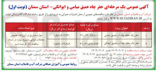 تصویر کوچک آگهی حفر یک حلقه چاه آب عمیق ایوانکی 
