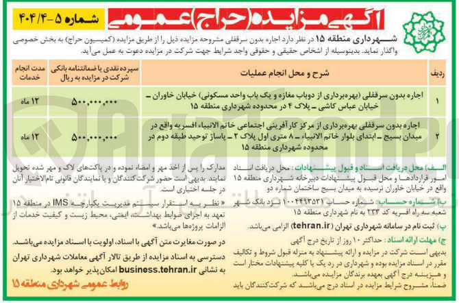 تصویر کوچک آگهی اجاره بدون سرقفلی بهره برداری از دوباب مغازه و یک باب واحد مسکونی