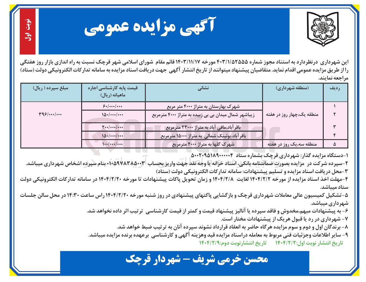 تصویر کوچک آگهی راه اندازی بازار روز هفتگی