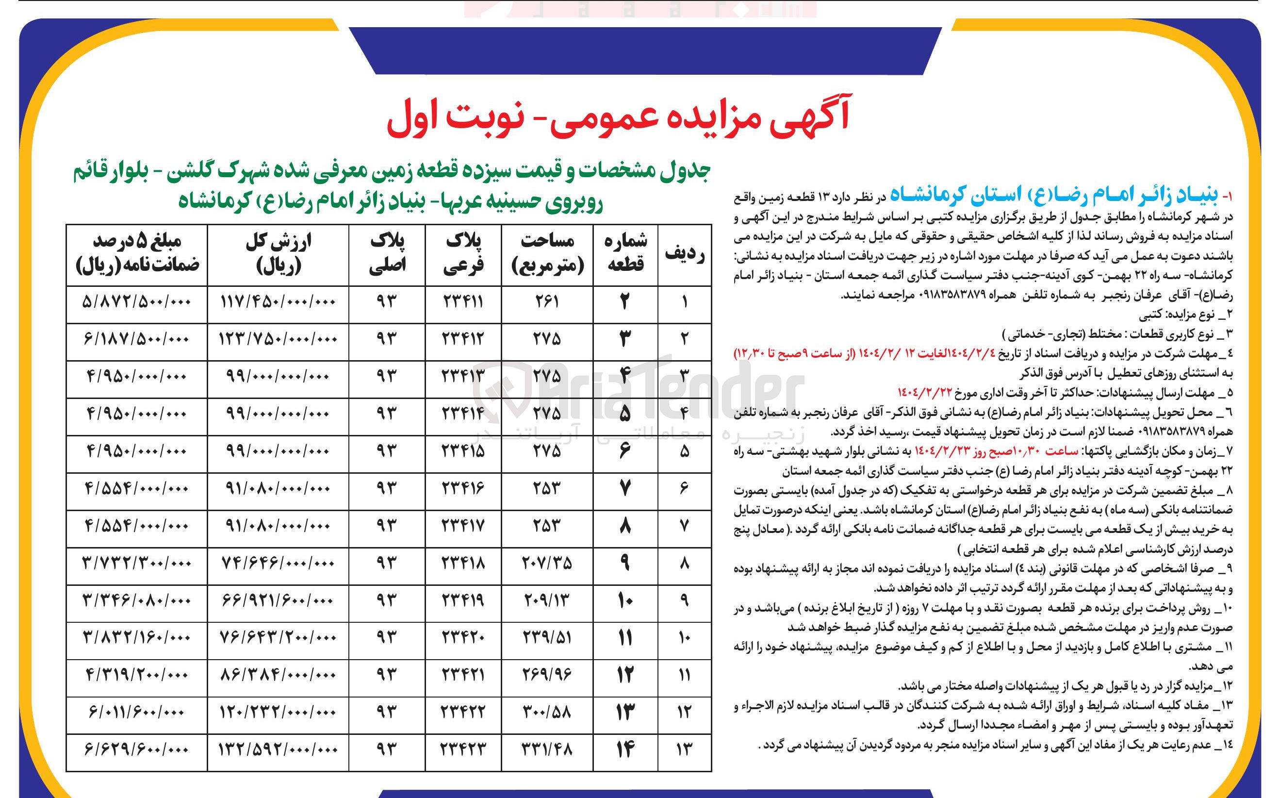 تصویر کوچک آگهی ۱۳ قطعه زمین 