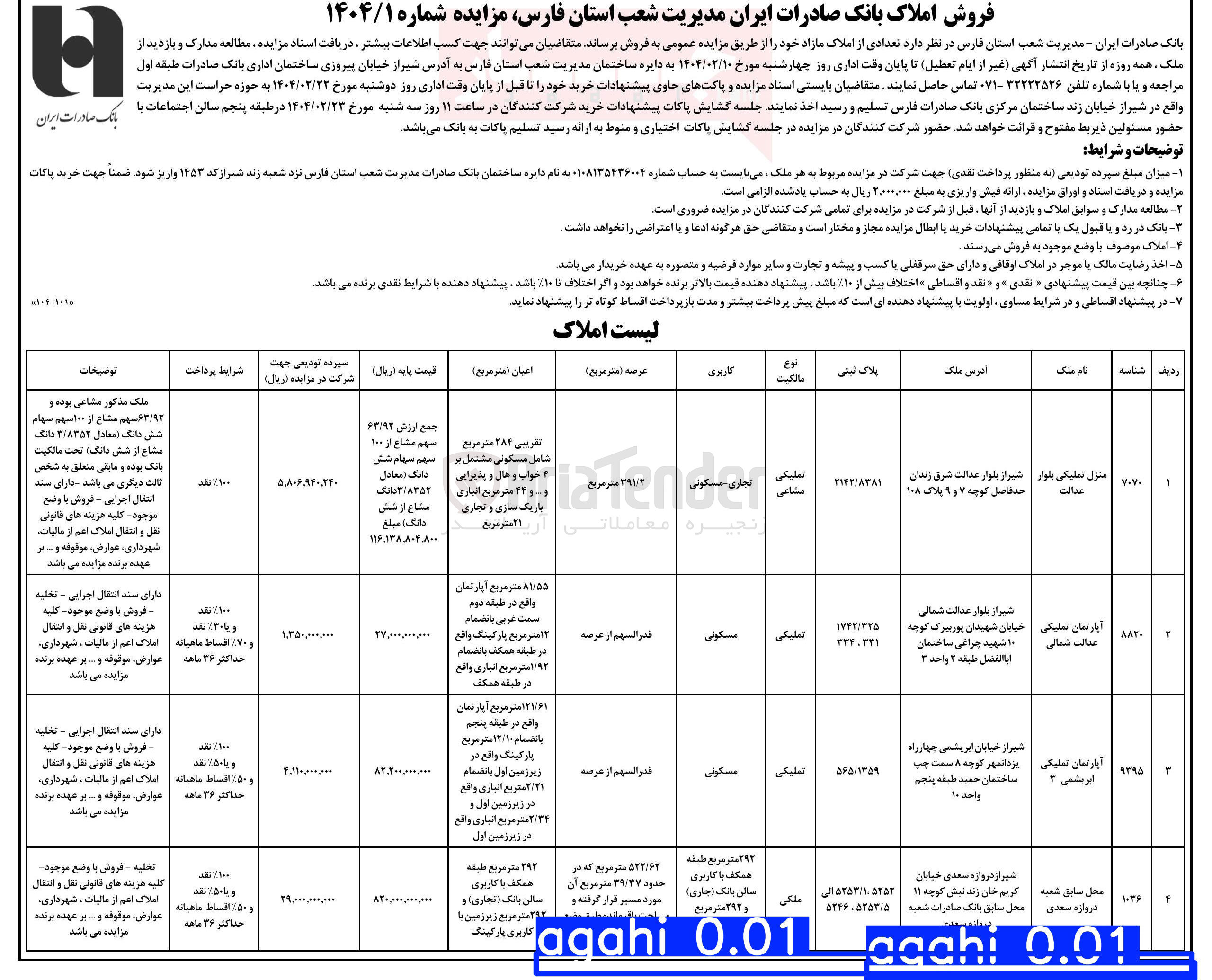 تصویر کوچک آگهی فروش تعدادی از املاک در 4 ردیف با کاربری تجاری، مسکونی