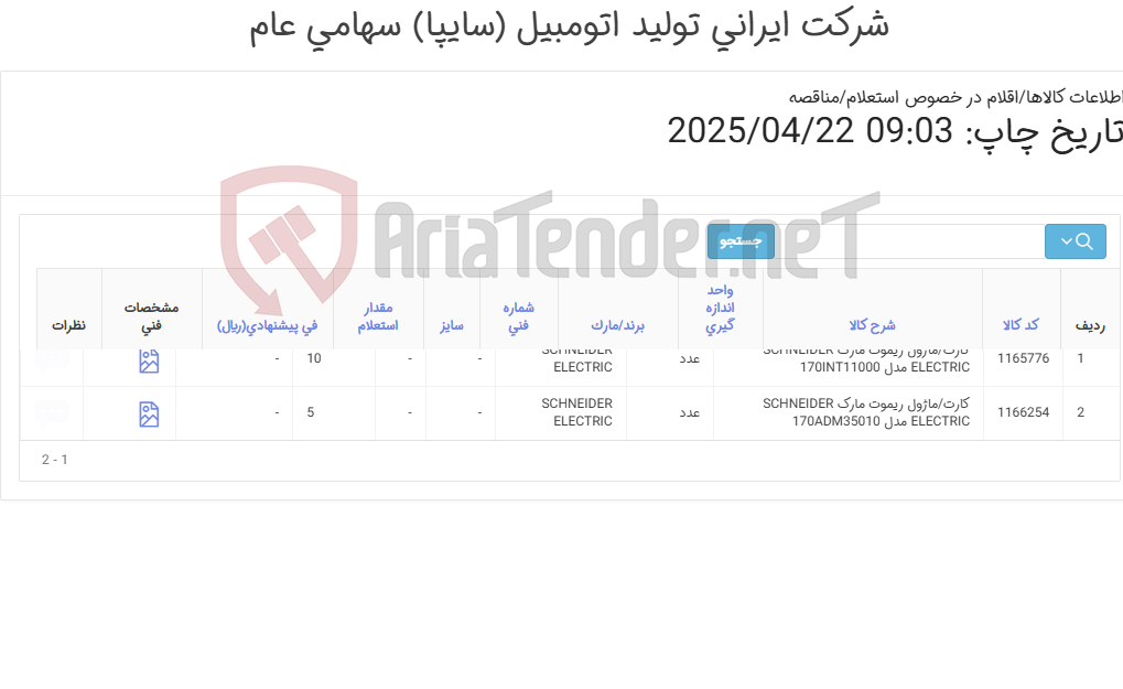 تصویر کوچک آگهی کارت ماژول SCHNEIDER