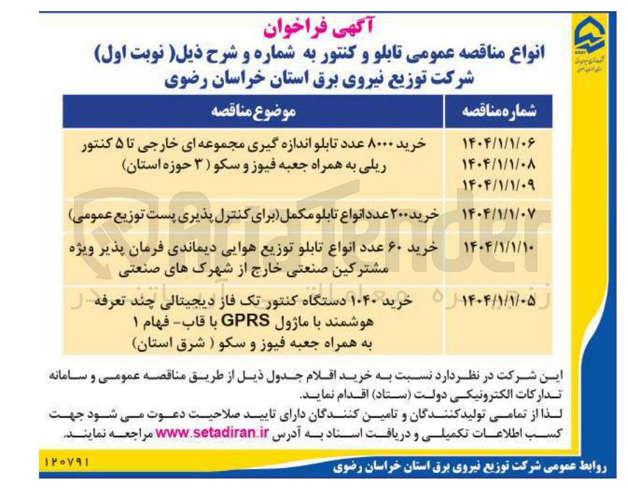 تصویر کوچک آگهی خرید ۲۰۰ عدد انواع تابلو مکمل (برای کنترل پذیری پست توزیع عمومی)