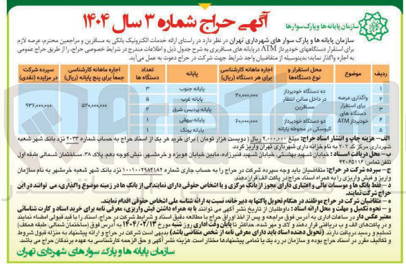 تصویر کوچک آگهی دو دستگاه خودپرداز کیوسکی در محوطه پایانه 

