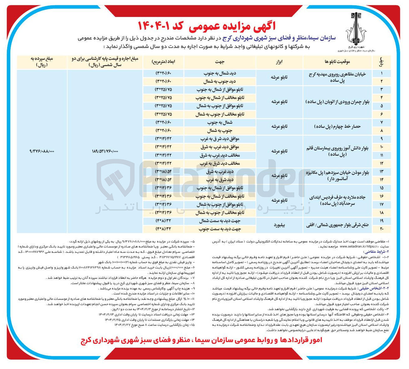 تصویر کوچک آگهی اجاره تابلو عرشه و بیلبورد در 20 ردیف