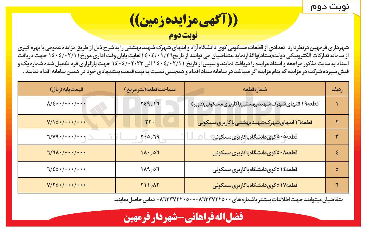 تصویر کوچک آگهی  تعدادی از قطعات مسکونی