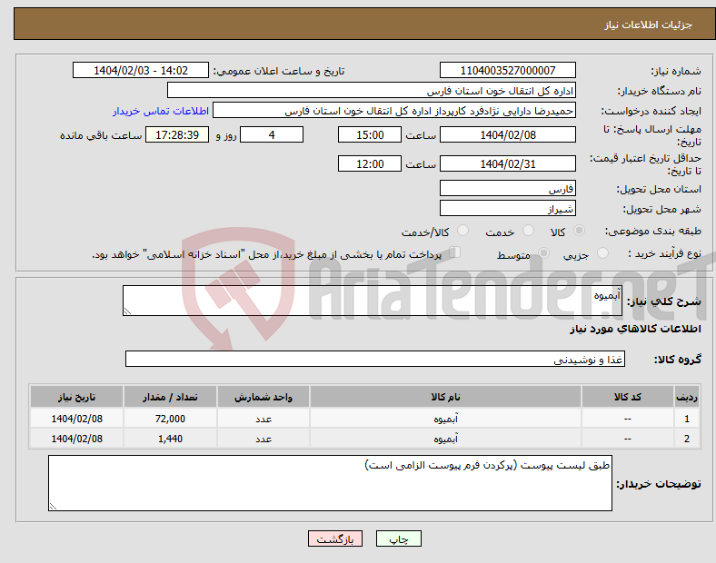 تصویر کوچک آگهی نیاز انتخاب تامین کننده-آبمیوه