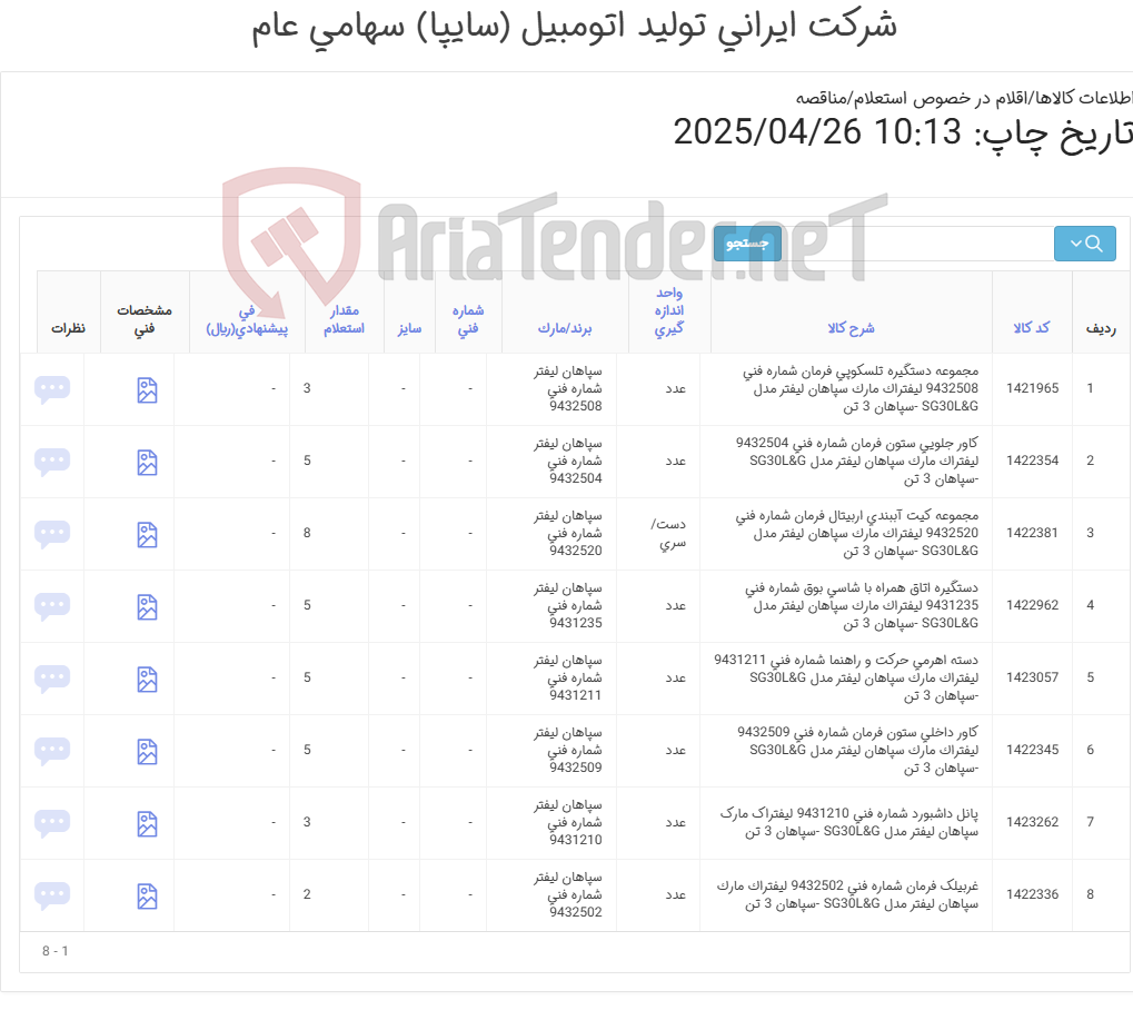 تصویر کوچک آگهی لوازم کابین لیفتراک سپاهان 3تن