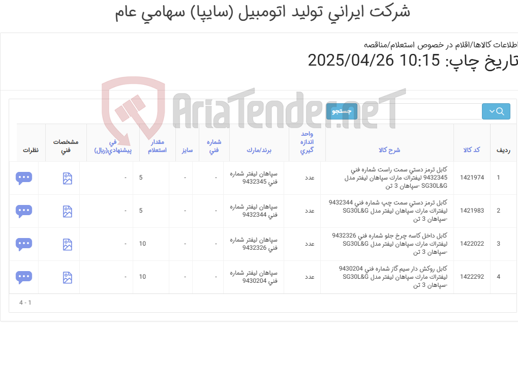 تصویر کوچک آگهی کابل و لوازم لیفتراک سپاهان 3تن