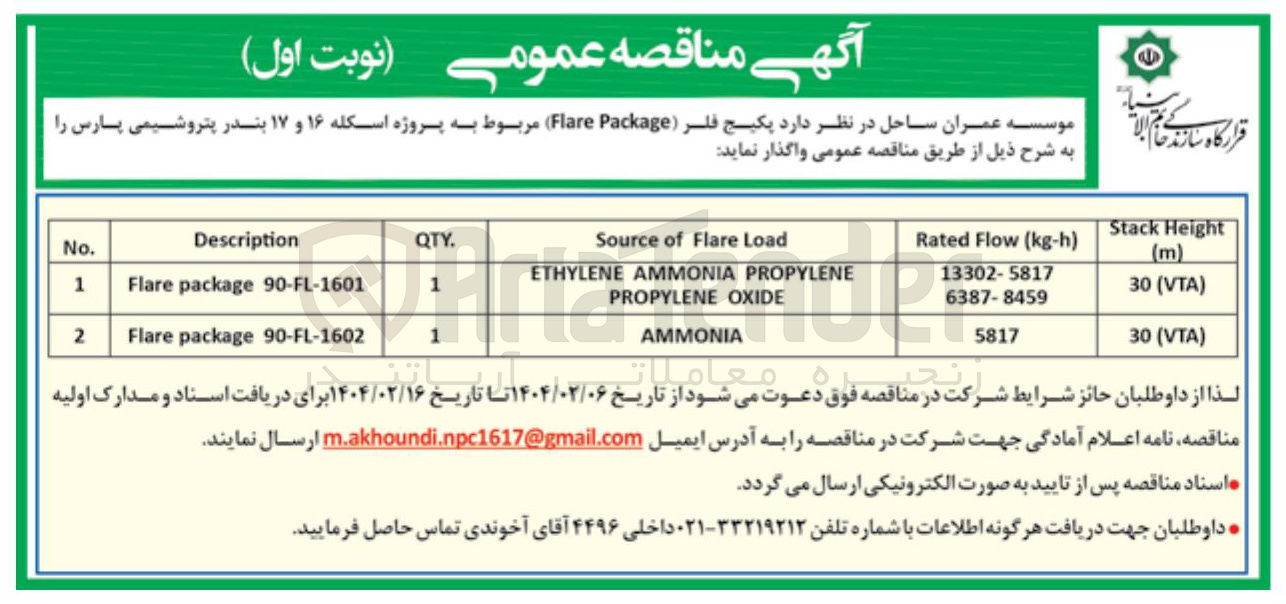 تصویر کوچک آگهی واگذاری پکیج فلر ( Package Flare )