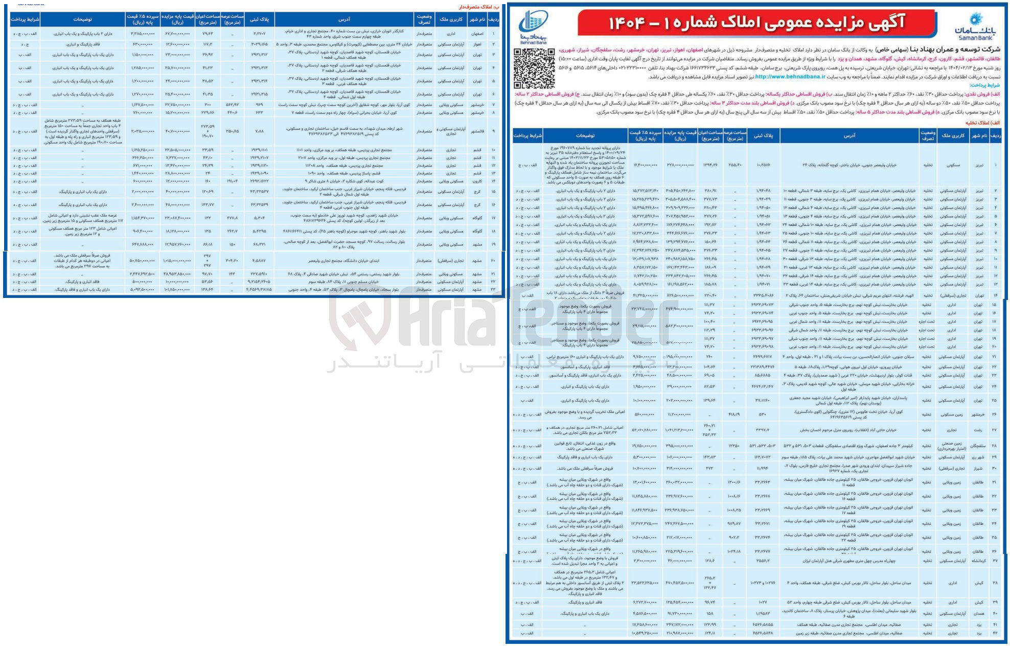 تصویر کوچک آگهی مزایده عمومی املاک