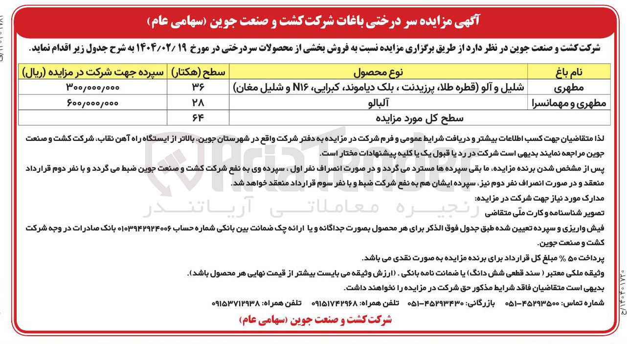 تصویر کوچک آگهی فروش بخشی از محصولات سردرختی : شلیل و آلو و آلبالو و ...