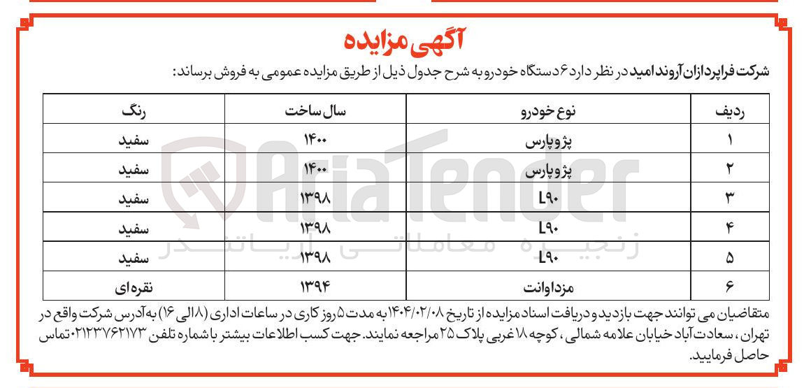 تصویر کوچک آگهی فروش  ۶ دستگاه خودرو : پژو پارس - L90 - مزدا وانت