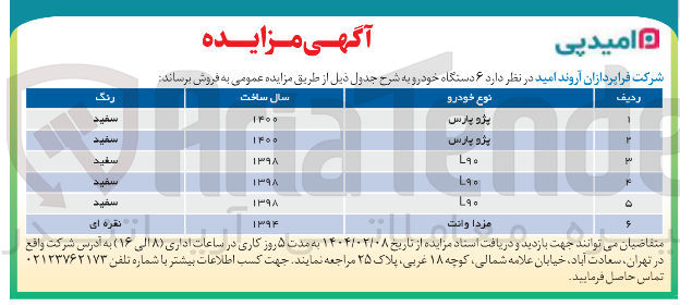 تصویر کوچک آگهی فروش  ۶ دستگاه خودرو : پژو پارس - L90 - مزدا وانت