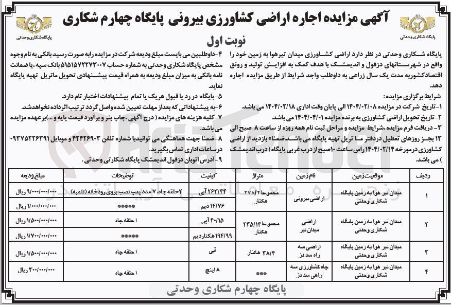 تصویر کوچک آگهی اجاره اراضی کشاورزی بیرونی در 4 ردیف 