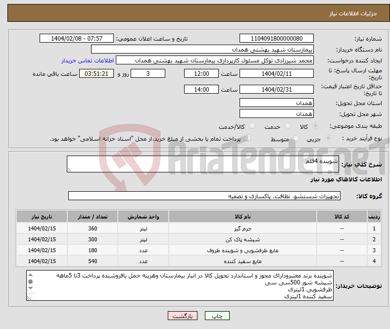 تصویر کوچک آگهی نیاز انتخاب تامین کننده-شوینده 4قلم 