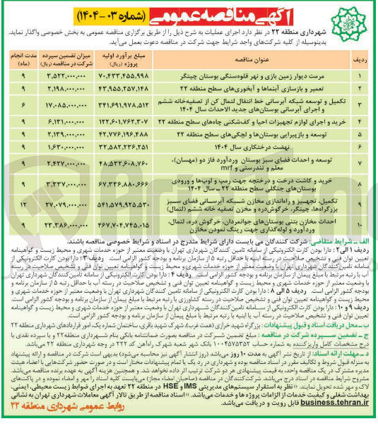 تصویر کوچک آگهی مرمت دیوار زمین بازی و نهر قلوه سنگی بوستان چینگر 