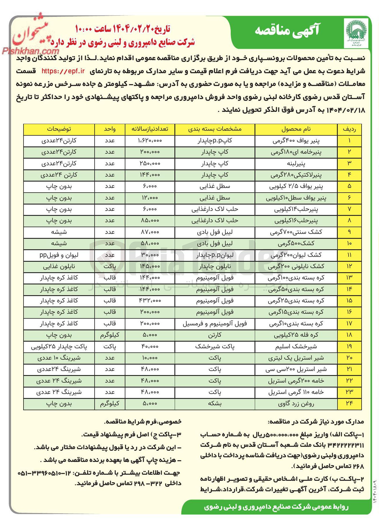 تصویر کوچک آگهی تامین پنیر لاکتیکی ۲۸۰ گرمی