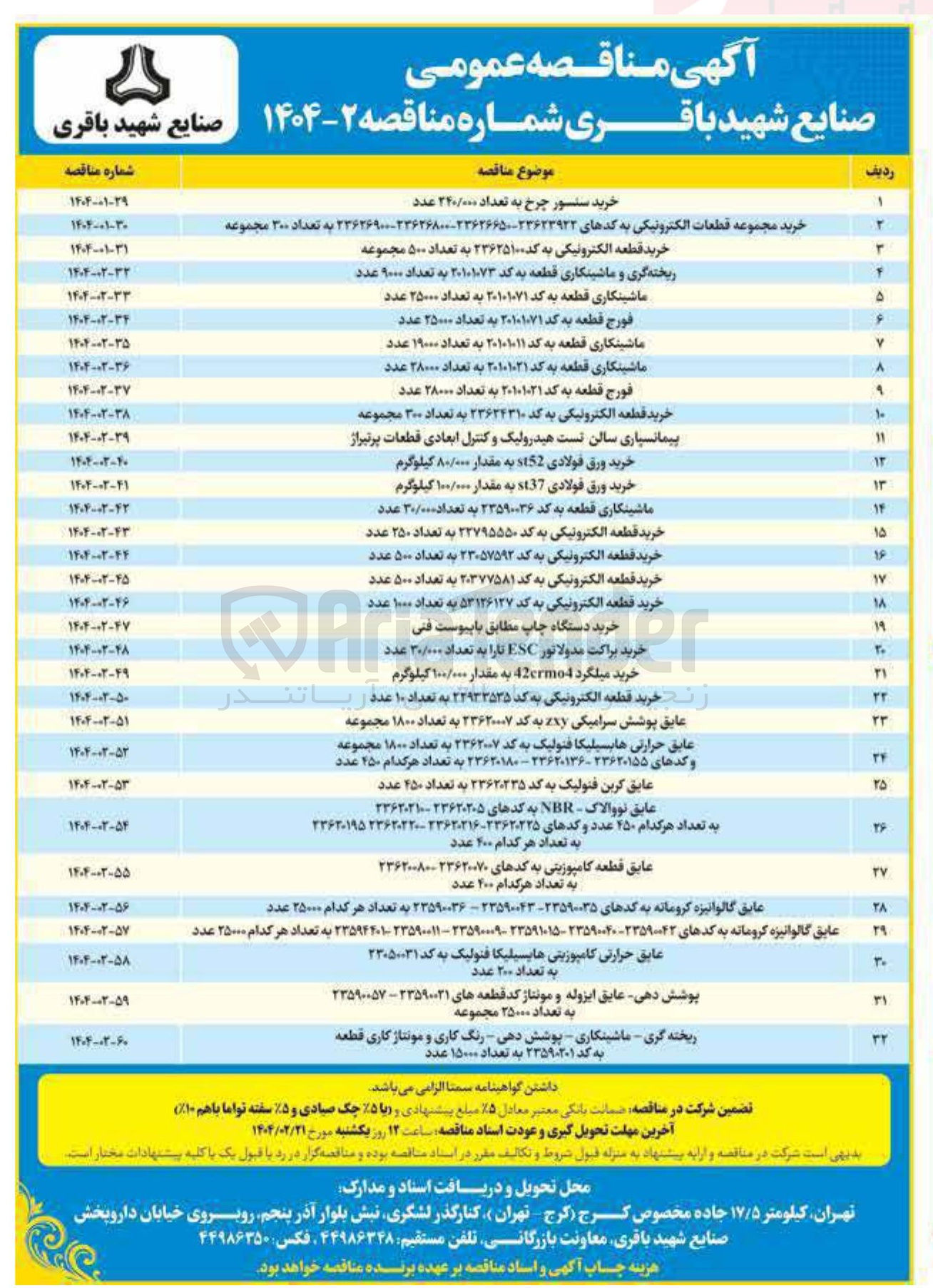 تصویر کوچک آگهی ماشینکاری قطعه به کد ۲۰۱۰۱۰۱۱ به تعداد ۱۹۰۰۰ عدد 