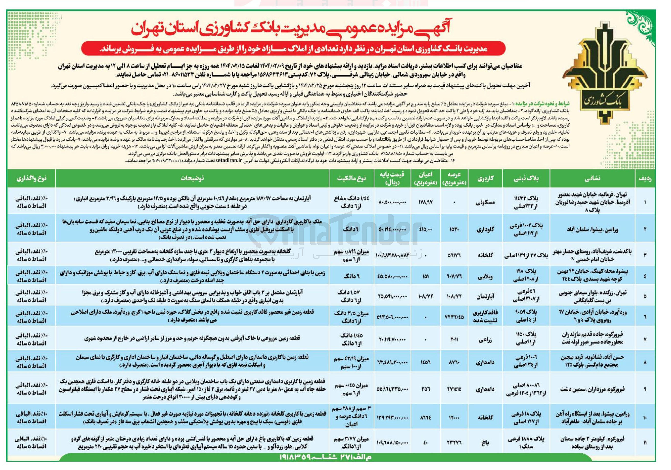 تصویر کوچک آگهی فروش املاک در 11 ردیف با کاربری مسکونی، گاوداری، گلخانه، زراعی، دامداری، باغ