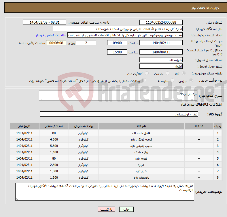 تصویر کوچک آگهی نیاز انتخاب تامین کننده-تره بار درجه 1