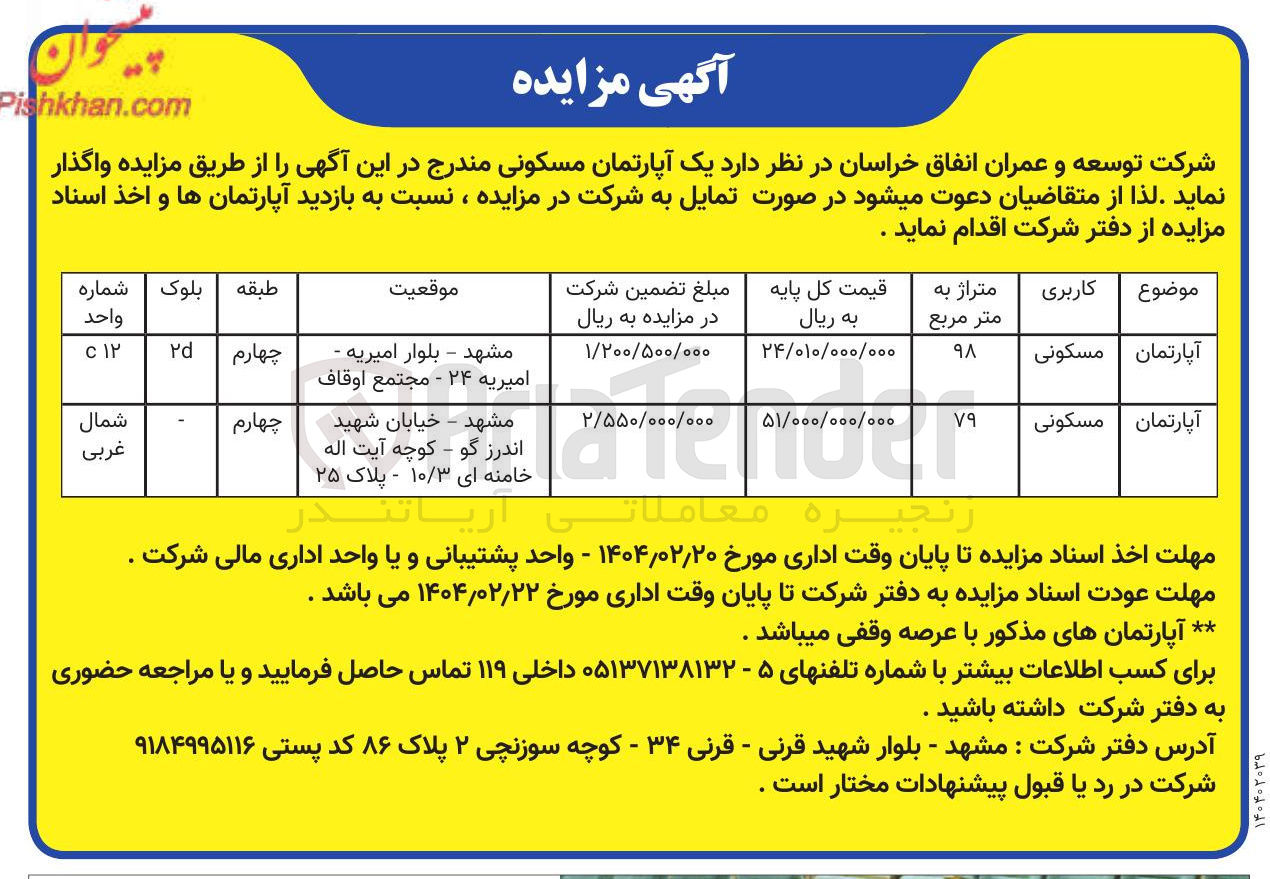 تصویر کوچک آگهی  یک آپارتمان مسکونی 