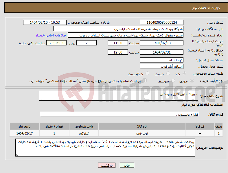 تصویر کوچک آگهی نیاز انتخاب تامین کننده-حبوبات طبق فایل پیوستی
