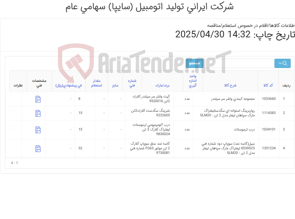 تصویر کوچک آگهی لوازم لیفتراک سپاهان (واشر سر سیندر کاسه نمد سوپاپ درب ترموستات)