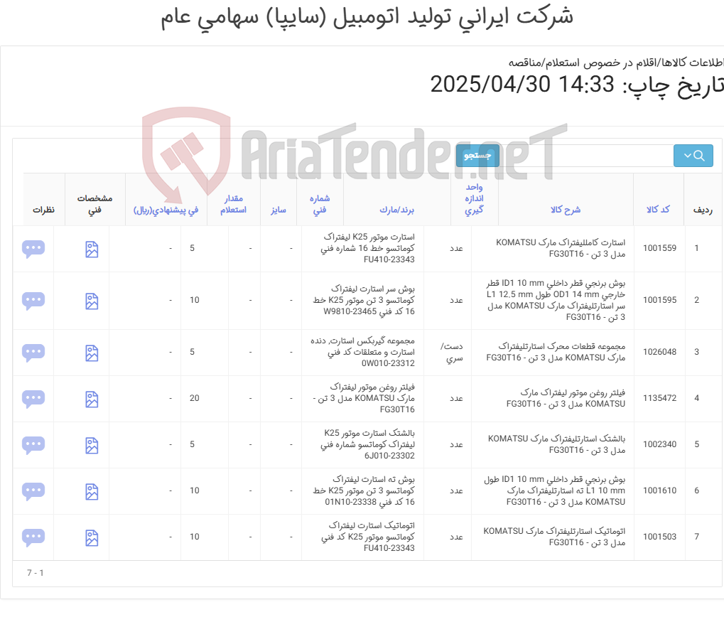 تصویر کوچک آگهی لوازم یدکی لیفتراک KOMATSO