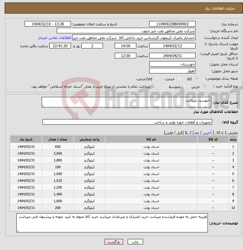تصویر کوچک آگهی نیاز انتخاب تامین کننده-÷یوست میباشد