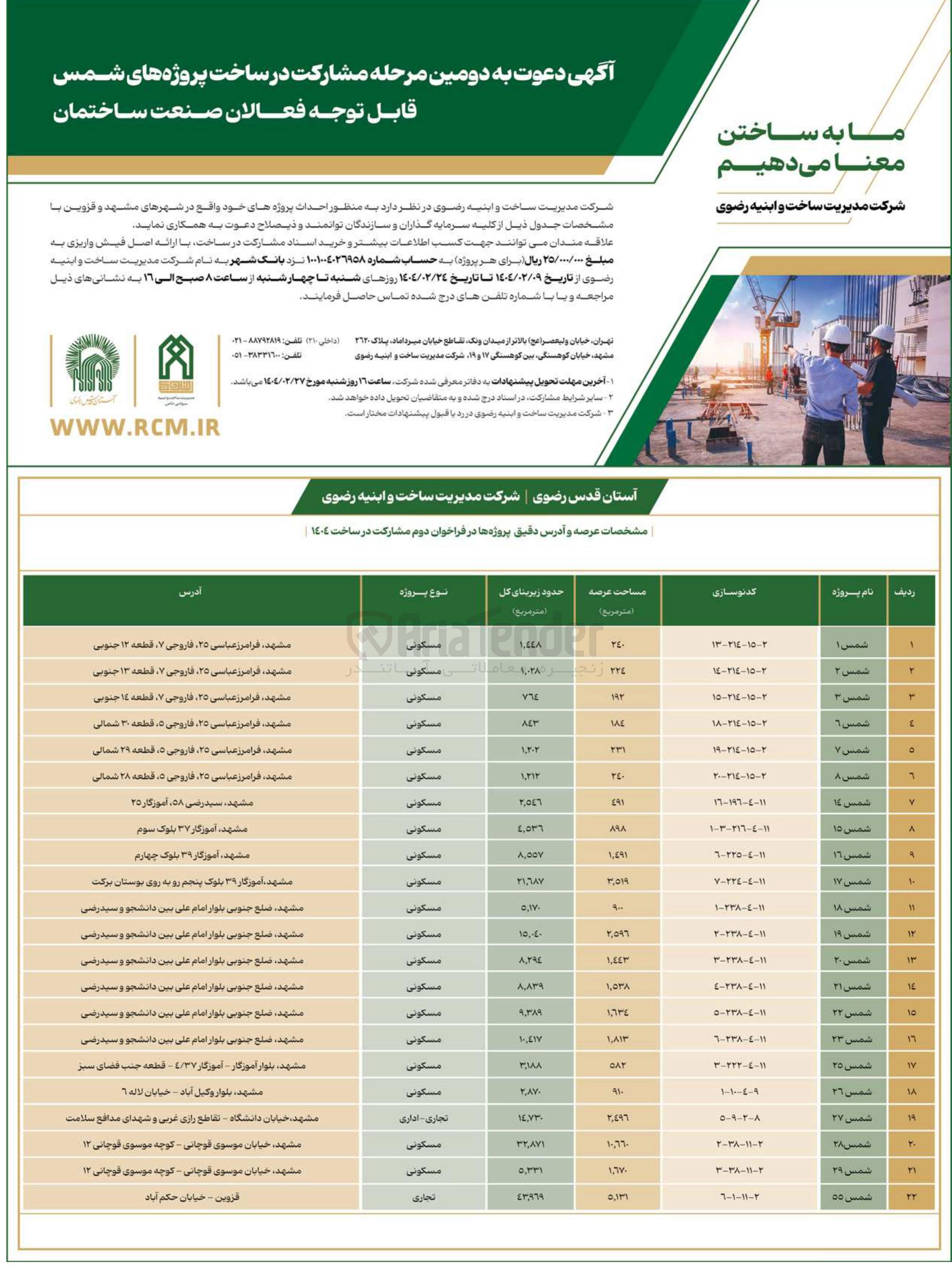 تصویر کوچک آگهی مشارکت در ساخت پروژه شمس 7