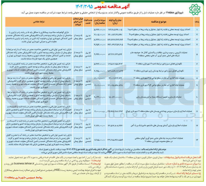 تصویر کوچک آگهی احداث پروژه توسعه محلی و نقشه راه انهار جداول و پیاده روها 