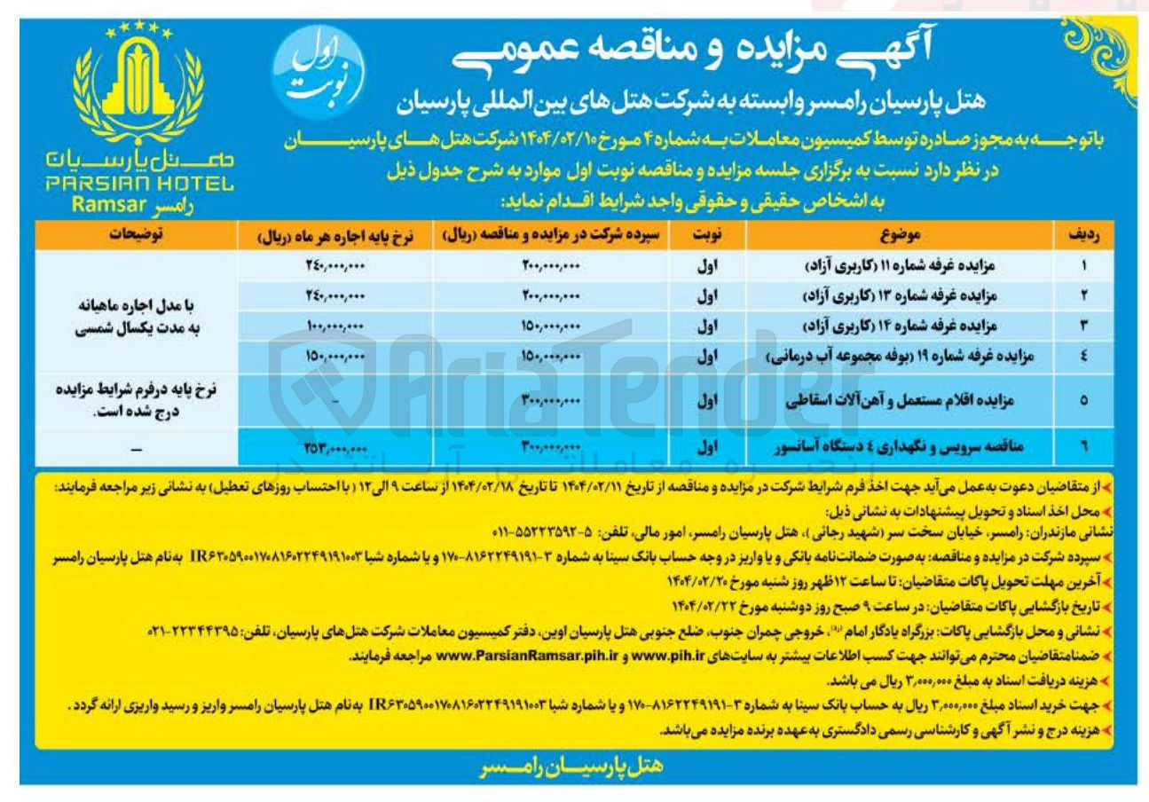 تصویر کوچک آگهی اجاره غرفه های ۱۱، ۱۳ و ۱۴ ( کاربری ازاد) و غرفه شماره ۱۹ (بوفه مجموعه آب درمانی)