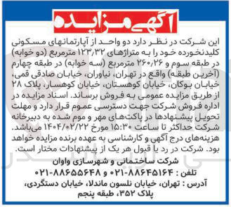 تصویر کوچک آگهی  دو واحد از آپارتمانهای مسکونی کلید نخورده 