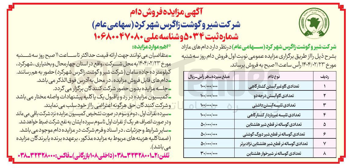 تصویر کوچک آگهی تعدادی تلیسه غیر باردار کشتارگاهی 
