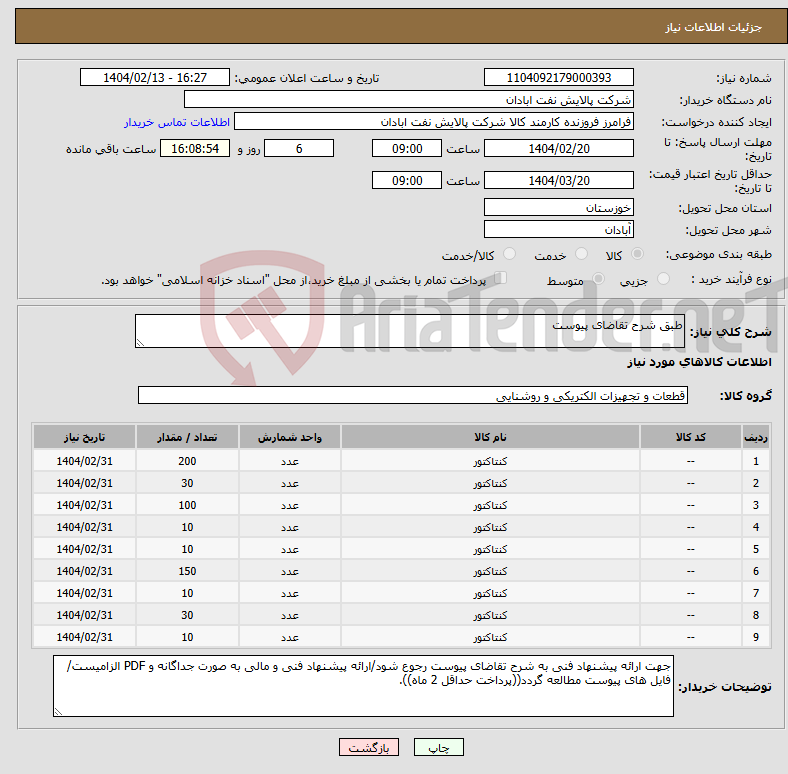 تصویر کوچک آگهی نیاز انتخاب تامین کننده-طبق شرح تقاضای پیوست