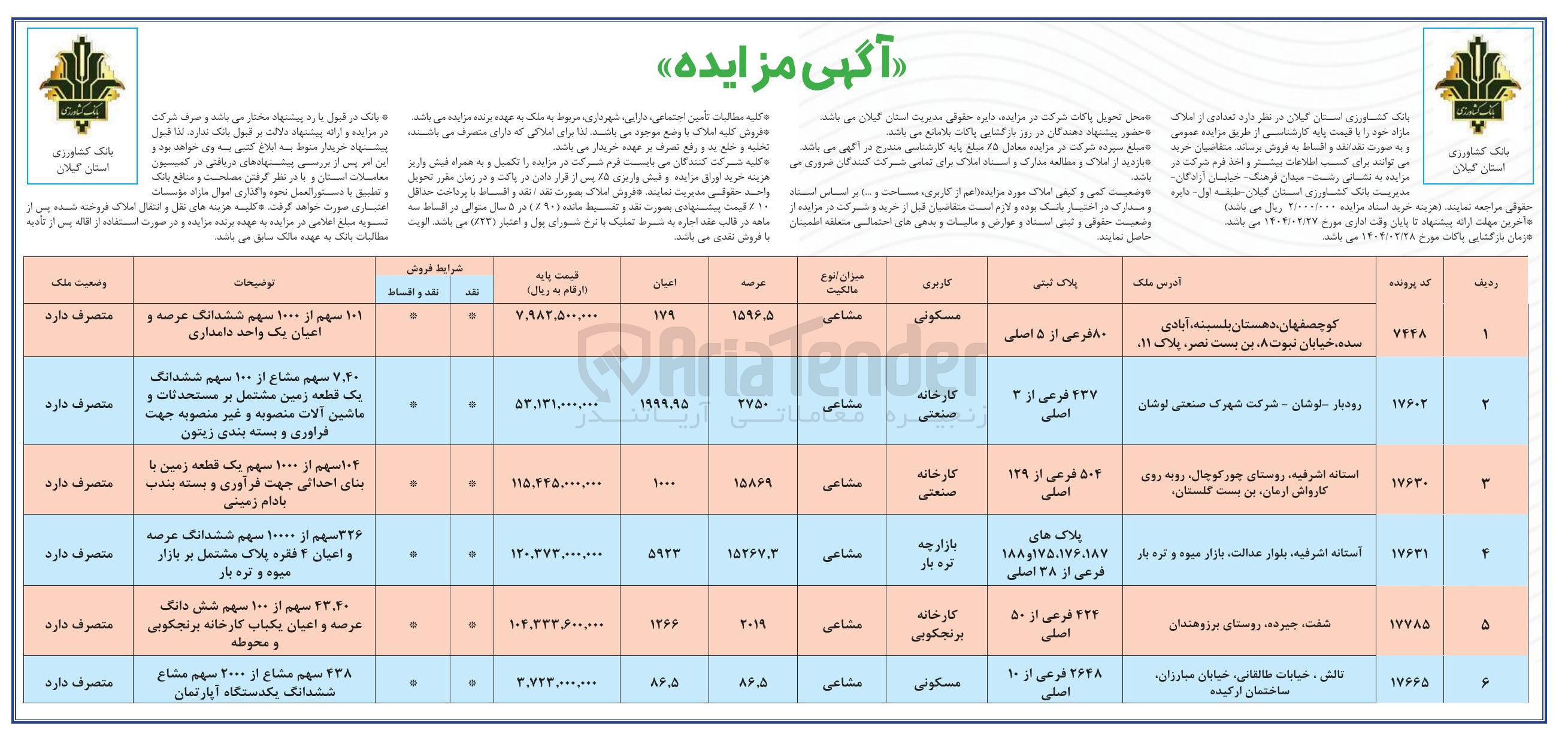 تصویر کوچک آگهی فروش املاک مازاد