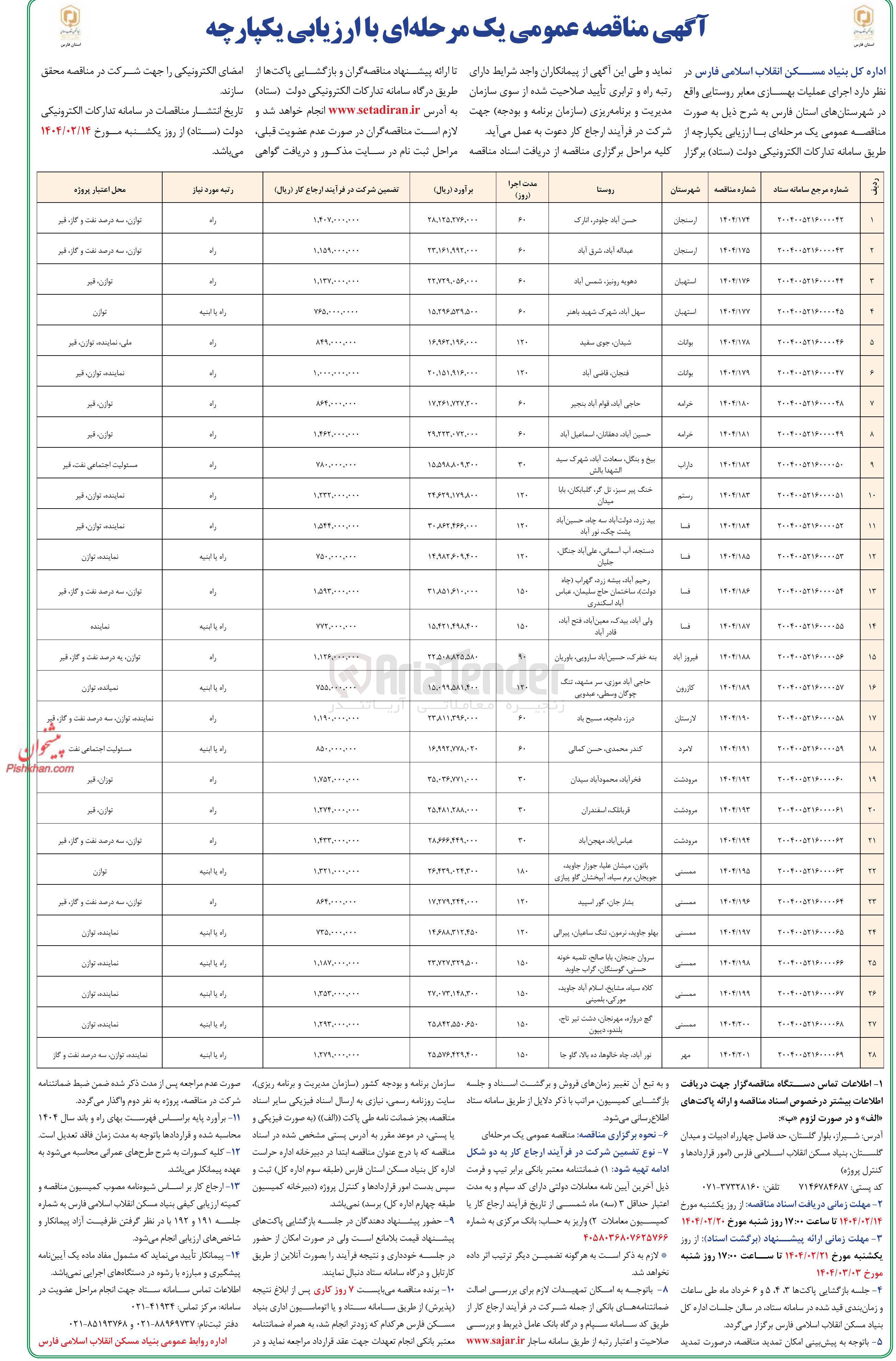 تصویر کوچک آگهی  اجرای عملیات بهسازی معابر روستایی