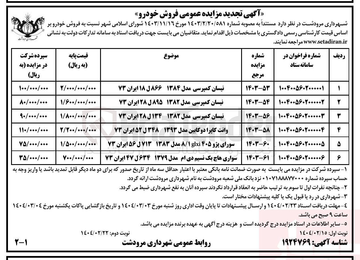تصویر کوچک آگهی فروش خودرو بر وانت کاپرا دو کابین مدل ۱۳۹۳ ۳۴۸ ل ۵۲ ایران ۷۳