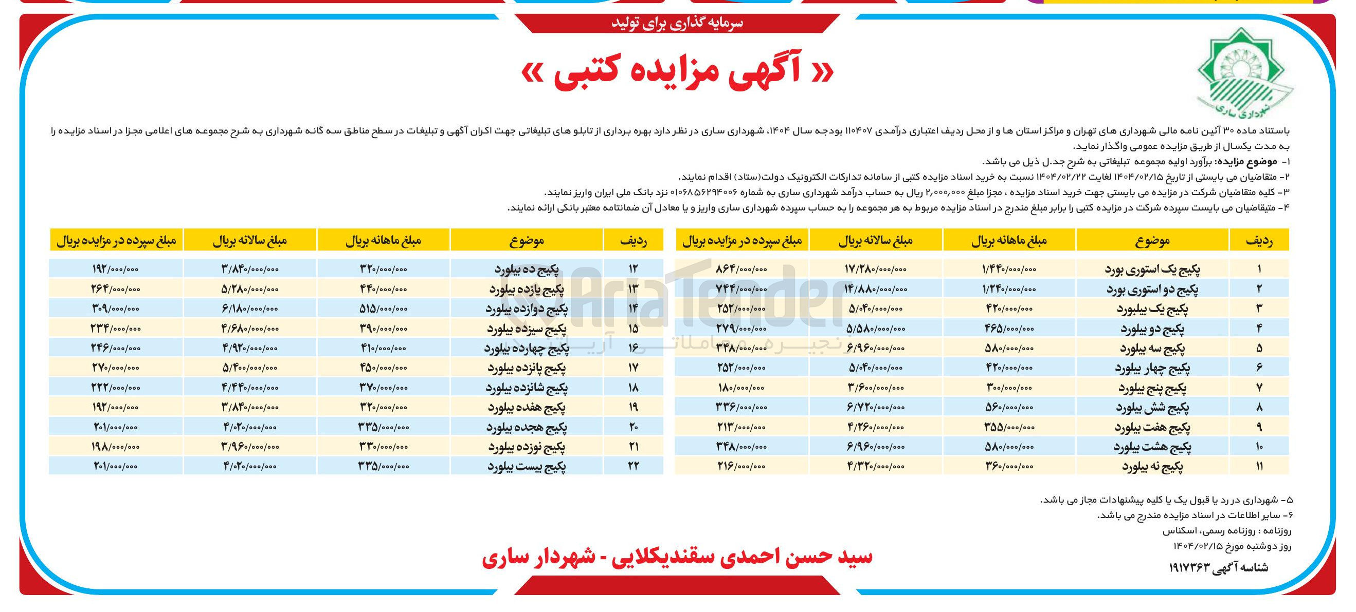 تصویر کوچک آگهی اجاره مجموعه تبلیغاتی در 22 ردیف