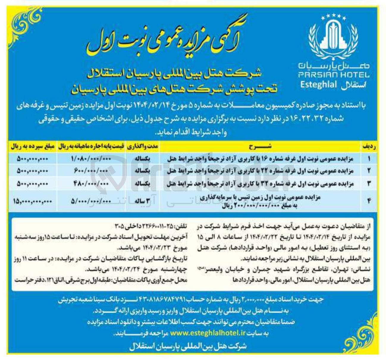 تصویر کوچک آگهی اجاره غرفه شماره 16 و 22 و 32 (با کاربری آزاد) و اجاره زمین تنیس 