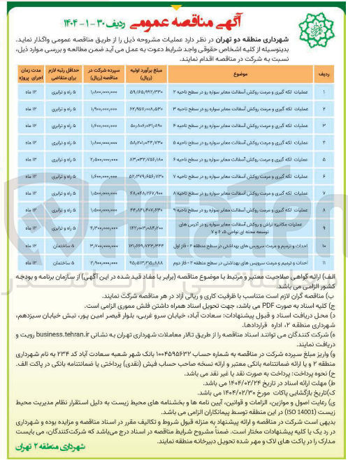 تصویر کوچک آگهی عملیات مکانیزه تراش و روکش آسفالت معابر سواره رو 