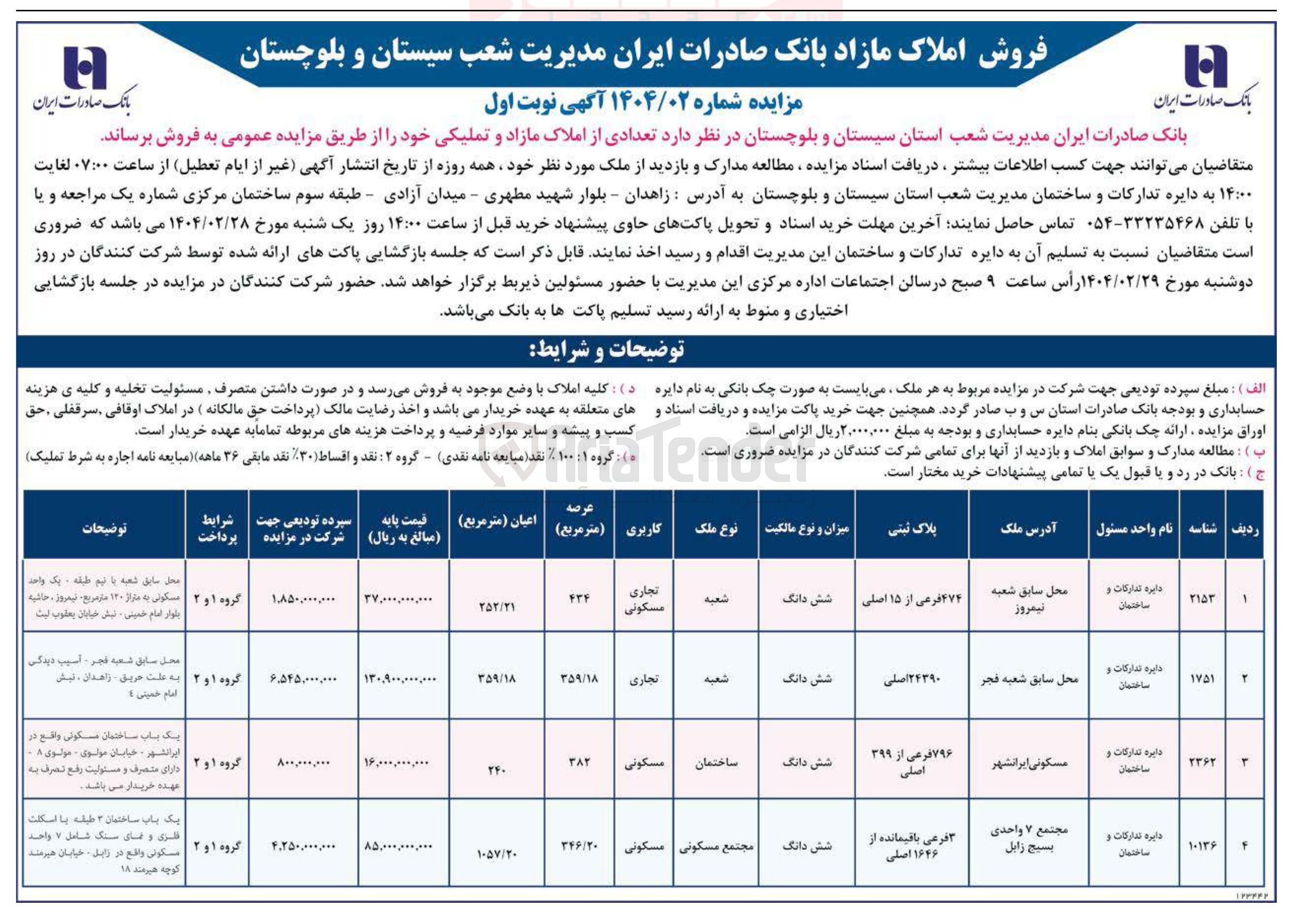 تصویر کوچک آگهی فروش تعداد از املاک در 4 ردیف با کاربری تجاری مسکونی