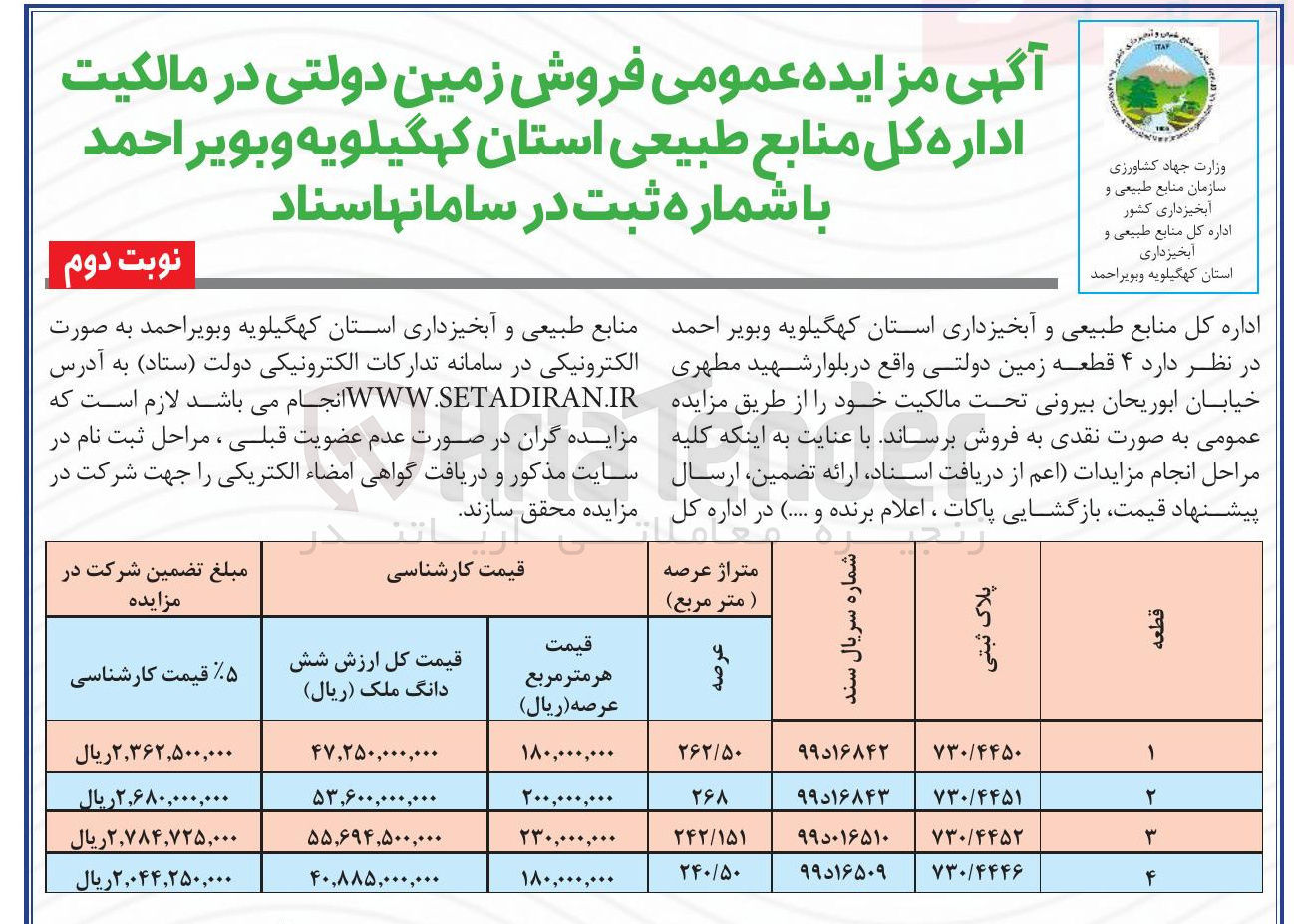 تصویر کوچک آگهی فروش 4 قطعه زمین دولتی
